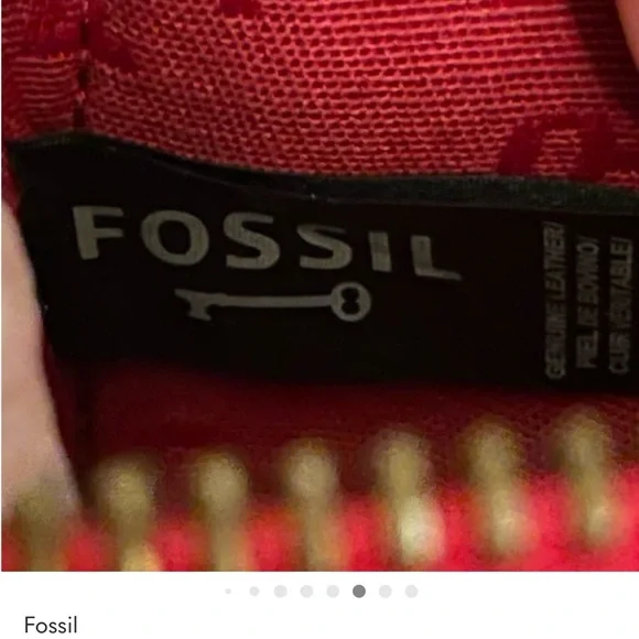 Fossil Genuine Leather Red Zip Card Case Wallet Gold Brass Hardware VTG Y2K - Picture 9 of 9
